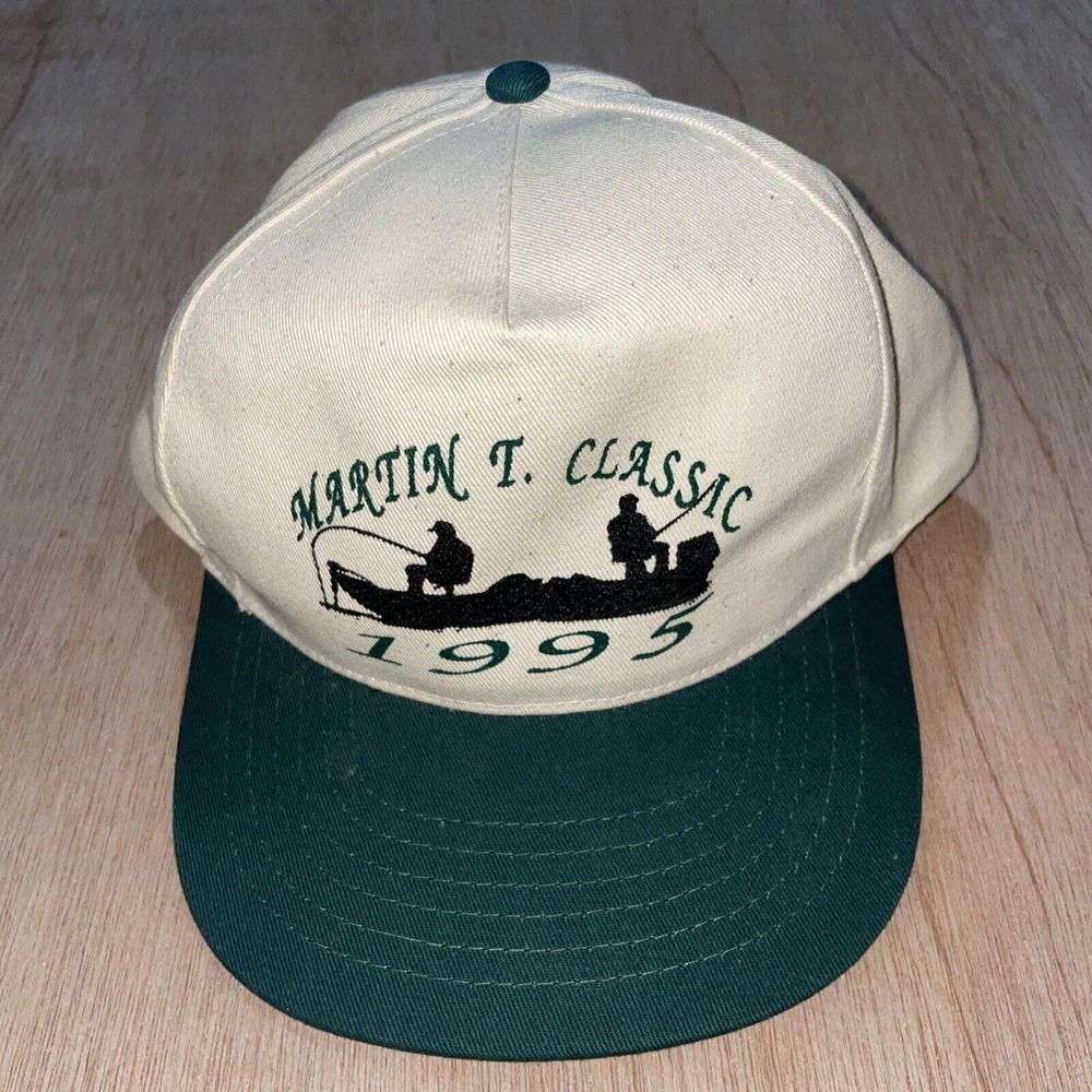 Vintage Martin‎ T. Classic 1995 Fishing Boat Beige Green South Carolina Hat Cap